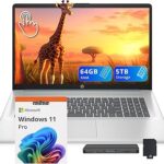 HP 17.3" HD+ Touchscreen Laptop, Intel Ultra 7 255U, 64GB DDR5, 5TB Storage (4TB SSD+1TB Docking Station), ‎Intel Graphics, Backlit Keyboard, Num Pad, Webcam, Wi-Fi 6, Win 11 Pro, Moonlight Blue