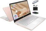 HP 14" Laptop 2025 Business Student Slim Computer, Lifetime MS Office, Copilot AI, Quad-Core Intel CPU, 16GB RAM, 628GB Storage (128GB UFS+500GB Ext), MarxsolAccessory, Wi-Fi 6, Win 11 Pro, Rose Gold