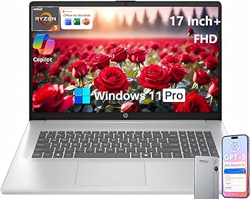 HP 17 Inch Laptop, 17.3″ FHD IPS Display, AMD Ryzen 5 7430U (Up to 4.5GHz), 20 GB RAM, 512 GB SSD, Wi-Fi 6, Bluetooth 5.4, Windows 11 Pro, Copilot AI Key, Numeric Keypad, w/RECOLX AI Voice Recorder HP 17 Inch Laptop, 17.3" FHD IPS Display, AMD Ryzen 5 7430U (Up to 4.5GHz), 20 GB RAM, 512 GB SSD, Wi-Fi 6, Bluetooth 5.4, Windows 11 Pro, Copilot AI Key, Numeric Keypad, w/RECOLX AI Voice Recorder - Image 1