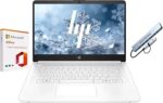 HP 14" Business Laptop, 1-Year Office 365 with Copilot AI, Dual-Core Intel Processor, Windows 11, PLUSERA 8-in-1 Hub Included, Snowflake White (Snowflake White, 16GB RAM | 576GB Storage)