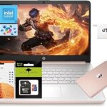 HP 14" Laptop, Quad-Core Processor(Beat i3), 4GB RAM 256GB Storage (128GB UFS+128GB SD Card), 1-Year Office 365 Copilot AI Wi-Fi 6 Win11 Computer for Business Work Student Study Creator W/Accessory