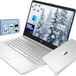 HP 14” Ultra Light Thin Laptop Computer 2026 Premium, MS Office, Copilot AI, 4-Core Intel CPU, 4GB DDR5 RAM, 628GB Storage (128GB UFS+500GB Ext), Long Battery, MarxsolAccessory, Win 11 Pro, Silver