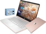HP 14” Ultra Light Thin Laptop Computer 2026 Premium, MS Office, Copilot AI, 4-Core Intel CPU, 4GB DDR5 RAM, 628GB Storage (128GB UFS+500GB Ext), Long Battery, MarxsolAccessory, Win 11 Pro, Rose Gold