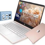HP 14” Ultra Light Thin Laptop Computer 2026 Premium, MS Office, Copilot AI, 4-Core Intel CPU, 4GB DDR5 RAM, 628GB Storage (128GB UFS+500GB Ext), Long Battery, MarxsolAccessory, Win 11 Pro, Rose Gold