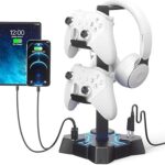 KDD Headphone Stand with USB Charger, Controller Stand for Desk, Headphone Holder with 2 USB Charging Ports and 3 AC Outlets, Accessories for Desktop(Black)