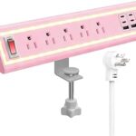 Desk Clamp Power Strip with Nightlight, 40W Fast Charging, 6FT Extension Cord, 4x20W USB-C & 2 USB Ports, 5 AC Outlets, Fits 1.69-Inch Table Edges