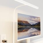 SUPERDANNY LED Desk Lamp for Home Office, Eye-Caring Desk Light with Adjustable Gooseneck, 12W Touch Control Dimmable Brightness, Architect Clamp Lamp with USB Adapter, White