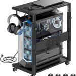 JANE EYRE Computer Tower Stand - Adjustable PC Tower Stand CPU Holder Cart with Charging Station for Office Home Classroom,23.03"-28.3" H, black