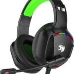 Gaming Headset with Microphone for Pc, Xbox One Series X/s, Ps4, Ps5, Switch, Stereo Wired Noise Cancelling Over-Ear Headphones with Mic, RGB, for Computer, Laptop, Mac, Nintendo (Green)