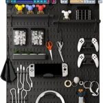 Keepo Peg Board Wall Organizer for Gaming Setup, Pegboard with Adhesives & Screw Mounts, Includes Peg Board Accessories for Gaming Accessories, Tech Storage & Office Organization (Black, 33″×22″)
