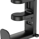 EURPMASK Rotating Headphone Stand - PC Gaming Headset Holder, Adjustable Clamp-on Under Desk Hanger With 360 Degree Swivel & Cable Clip Organizer - Black