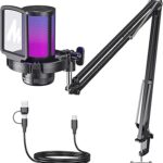 MAONO USB Gaming Microphone, Noise Cancellation Condenser Mic with Mute, Gain, Monitoring, Boom Arm Mic for Streaming, Podcast, Twitch, YouTube, Discord, PC, Computer, PS4, PS5, Mac, GamerWave DGM20S