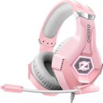Ozeino Gaming Headset for PC, Ps4, Ps5, Xbox Headset with 7.1 Surround Sound, Gaming Headphones with Noise Cancelling Mic RGB Light Over Ear Headphones for Xbox Series X/S, Switch-Pink