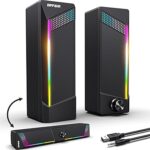 Computer Speakers, 2 in 1 PC Speaker , Gaming Speakers for PC Computer Laptop Desktop Monitor, RGB Speakers with Touch Sensitive Lighting, USB Powered 3.5mm Aux（Package Only Two Speaker, No Soundbar）