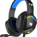 Gaming Headset with Microphone for Pc, Xbox One Series X/s, Ps4, Ps5, Switch, Stereo Wired Noise Cancelling Over-Ear Headphones with Mic, RGB, for Computer, Laptop, Mac, Nintendo (Blue)