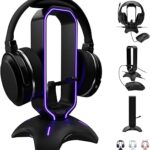 Tilted Nation Gaming Headset Stand | RGB Headphone Stand for Desk with Mouse Bungee and USB Hub (Cool and Clean Setup) Gaming Headset Holder - Perfect Gamer Gift Accessory