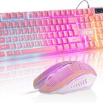 CHONCHOW Pink Gaming Keyboard and Mouse Combo with LED, 104 Keys Wired Light Up Pink Keyboard and Cute Mouse Set for PC Laptop Computer PS4 PS5 Xbox, 19 Keys Anti-ghosting, Multimedia Keys, Number Pad