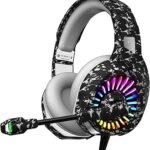 ZIUMIER Camo Gaming Headset for PS4, PS5, Xbox One, PC, Laptop, Mac, Switch, 3.5MM Wired Gaming Headphones with Microphone, Bass Surround, LED Light, Camouflage