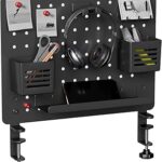 PEGZONE Clamp-on Desk Pegboard, Desk Organizer for Office Gaming Home, Magnetic Metal Peg Board with 10 Accessories, Privacy Panel for Office, 16.5" x 12.6", Medium, Black