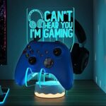 CoolGift Mart Light Up Headset and Controller Stand, 16 Colors 3D LED Lights Gamepad Headphone Holder with Remote Control, Game Controller Hanger for All Universal Gaming PC Accessories