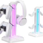 KDD RGB Headset Stand with 9 Light Modes - Controller Holder for Desk - Rotatable Headphone Stand & Detachable Controller Hook for PC Earphone Accessories(White)