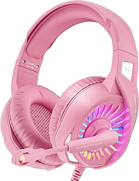 ZIUMIER Z20 Pink Gaming Headset with Microphone, Compatible with PS4 PS5 Xbox One PC Laptop, Over-Ear Headphones with LED RGB Light, Noise Canceling Mic, Stereo Surround Sound (Pink) ZIUMIER Z20 Pink Gaming Headset with Microphone, Compatible with PS4 PS5 Xbox One PC Laptop, Over-Ear Headphones with LED RGB Light, Noise Canceling Mic, Stereo Surround Sound (Pink) - Image 1