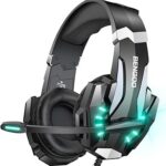 BENGOO G9000 Stereo Gaming Headset for PS4 PC Xbox One PS5 Controller, Noise Cancelling Over Ear Headphones with Mic, LED Light, Bass Surround, Soft Memory Earmuffs for Laptop Mac - Black