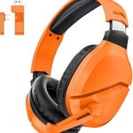 WolfLawS Wireless Gaming Headset with Noise Canceling Microphone for PS5, PC, PS4, 2.4G/Bluetooth Gaming Headphones with USB and Type-c Connector, Wired Mode for Controller - Orange