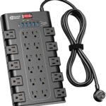 Power Strip, SUPERDANNY Surge Protector with 22 AC Outlets and 6 USB Charging Ports, 1875W/15A, 2100 Joules, 6.5Ft Flat Plug Heavy Duty Extension Cord for Home, Office, Dorm, Gaming Room, Black
