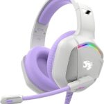 Gaming Headset with Microphone for Pc, Xbox One Series X/s, Ps4, Ps5, Switch, Stereo Wired Noise Cancelling Over-Ear Headphones with Mic, RGB, for Computer, Laptop, Mac, Nintendo (Purple)