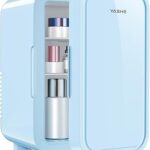 YASHE Mini Fridge, 6 Liter/8 Can 110V AC/DC Portable Thermoelectric Cooler Refrigerators for Bedroom, Skincare, Beverage, Office, Dorm Room and Car, Blue