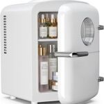 Antarctic Star Compact Mini Fridge, 4L Capacity/6 Cans Portable Cooler and Warmer Compact Refrigerator, for Bedroom,Car,Office and Dorm, Small Cooler and Warmer for Cosmetics, Beverage and Food, White