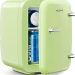 YASHE Mini Fridge, 4 Liter/6 Can Mini Makeup Fridge, 110V AC/ 12V DC Portable Thermoelectric Cooler&Warmer for Skincare, Drink, Cosmetic, Medicine, Small fridge for Bedroom, Office, Dorm, Car, Green
