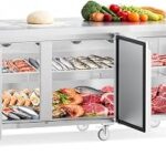 Coolski Commercial Worktop Undercounter Refrigerator, 72" W 3 Door Commercial Under Counter Fridge, 20.9 Cu.ft. Stainless Steel Fan Cooling Refrigerator for Restaurant, Bar, Shop, Kitchen Use