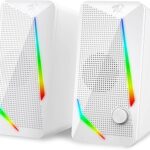 Redragon GS510 RGB Desktop Speakers, 2.0 Channel PC Computer Speaker with 4 Colorful LED Backlight Modes, Enhanced Bass and Easy-Access Volume Control, USB Powered w/ 3.5mm Cable, White
