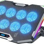ICE COOREL Gaming Laptop Cooling Pad with 8 Cooling Fans, Laptop Fan Cooler Pad for 15-17.3 Inch, Notebook Cooler Stand with 6 Height Adjustable, RGB Cooling Pad with Two USB Port + Phone Stand