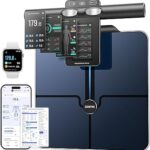 RENPHO Smart Scale for Body Weight, 8-Electrode Body Composition Scale with BMI, Body Fat, Muscle Mass, Rechargeable Body Fat Scale with Full-Color TFT LCD on Handle, MorphoScan Nova, Dark Blue
