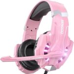 BENGOO G9000 Professional Gaming Headset for PS4, PC, Xbox One Controller, Noise Cancelling Over Ear Headphones with Mic, LED Light, Bass Surround, Soft Memory Earmuffs for Laptop - Pink