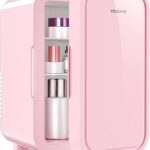 YASHE Mini Fridge, 6 Liter/8 Can 110V AC/DC Portable Thermoelectric Cooler Refrigerators for Bedroom, Skincare, Beverage, Office, Dorm Room and Car, Pink