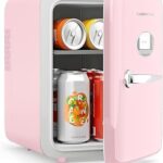 CUTIEWORLD Skincare Fridge - 4L Makeup Fridge for Refrigerating Makeup, Skincare and Food, Mini Fridge for Bedroom, Office and Car, Cooler and Warmer, Beverage Cooler, Leather Pink