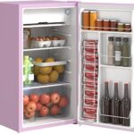HOMCOM 3.2 Cu.Ft Mini Fridge with Freezer, Compact Refrigerator with Adjustable Thermostat, Shelf and Single Reversible Door for Bedroom, Dorm, Home Office, Energy Efficient, Pink