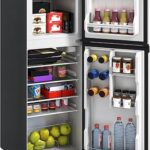HOMCOM 4 Cu.Ft Mini Fridge with Freezer, Double Door Compact Refrigerator with Adjustable Thermostat, Shelf and Reversible Door for Bedroom, Dorm, Home Office, Energy Efficient, Black