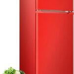 Upstreman 7.7 Cu Ft Refrigerator with Freezer, Double Door Fridge with Adjustable Thermostat Reversible Door, Large Capacity Refrigerator for Apartment, Dorm, Office, Kitchen, Red (BD-75)