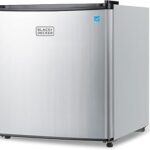 BLACK+DECKER 1.7 Cu. Ft. Compact Refrigerator, ENERGY STAR Certified, Single Door Mini Fridge with Chiller Compartment, Personal Fridge for Home or Dorm Room, R600a Refrigerant, BCRK17V,Stainless Look