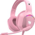Pink Gaming Headset with Microphone for Ps5, Xbox One Series X/s, Ps4, Pc, Switch, Stereo Wired Noise Cancelling Over-Ear Headphones with Mic, RGB, for Computer, Laptop, Mac, Nintendo (Pink)