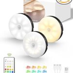 EZVALO Under Cabinet Lighting, 1000mAh Rechargeable Puck Lights with Remote, 3 Color Temps & 12 RGB Motion Sensor Closet Lights, Dimmable Under Cabinet Lights for Kitchen, Cabinets, Closet (3 Packs)