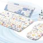 Ospelelf Keyboard Wrist Rest and Mouse Pad Set, Ergonomic Memory Foam Wrist Support, Aesthetic Desk Accessories for Office, Home & Gaming, Relief for Carpal Tunnel & Wrist Pain,Floral Cat
