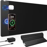 Magnetic Wireless Charging Mouse Pad, 31.5"x15.8" Large Gaming Desk Mat for Keyboard/Laptop, Non-Slip Base & 20W PD Adapter, Waterproof Ultra-Smooth Surface Mousepad for Gamer, Office & Home, Black