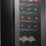NutriChef Compressor Refrigerator White & Red Chiller Countertop Cooler-Freestanding Compact Mini Wine 15 Bottle Capacity, Digital, Glass Door, Black, Quiet Operation Fridge Touch Temperature Control