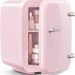 OSTBA Mini Fridge, 4 Liter/6 Can Mini Makeup Fridge, 110V AC/ 12V DC Portable Thermoelectric Cooler&Warmer for Skincare, Drink, Cosmetic, Medicine, Small fridge for Bedroom, Office, Dorm, Car, Pink
